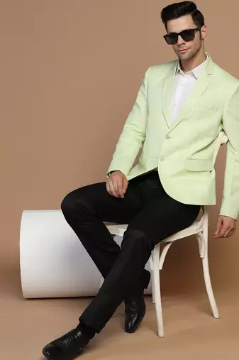 Mens green linen solid blazer