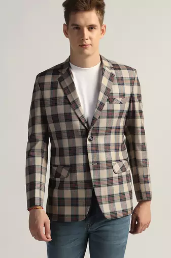 Mens beige checked tweed blazer