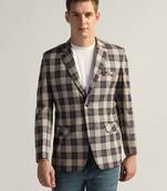 Mens beige checked tweed blazer
