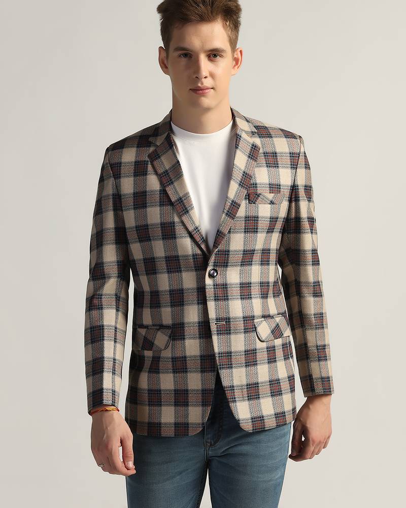 Mens beige checked tweed blazer