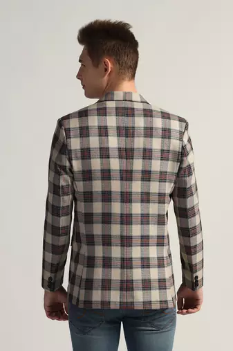 Mens beige checked tweed blazer