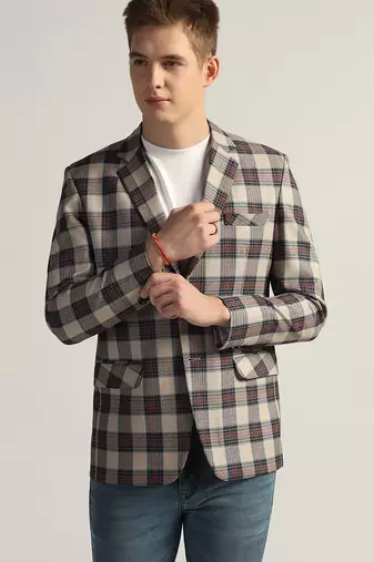 Mens beige checked tweed blazer