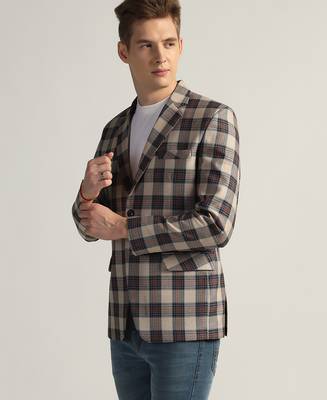 Mens beige checked tweed blazer 4