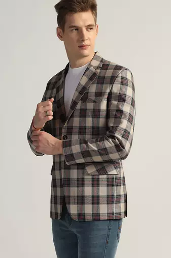 Mens beige checked tweed blazer