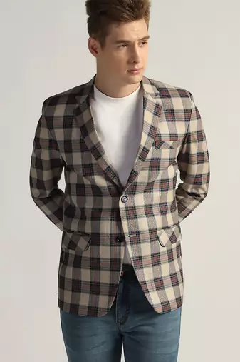 Mens beige checked tweed blazer