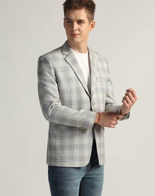 Mens light grey checked tweed blazer 4