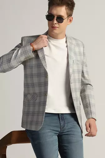 Mens light grey checked tweed blazer