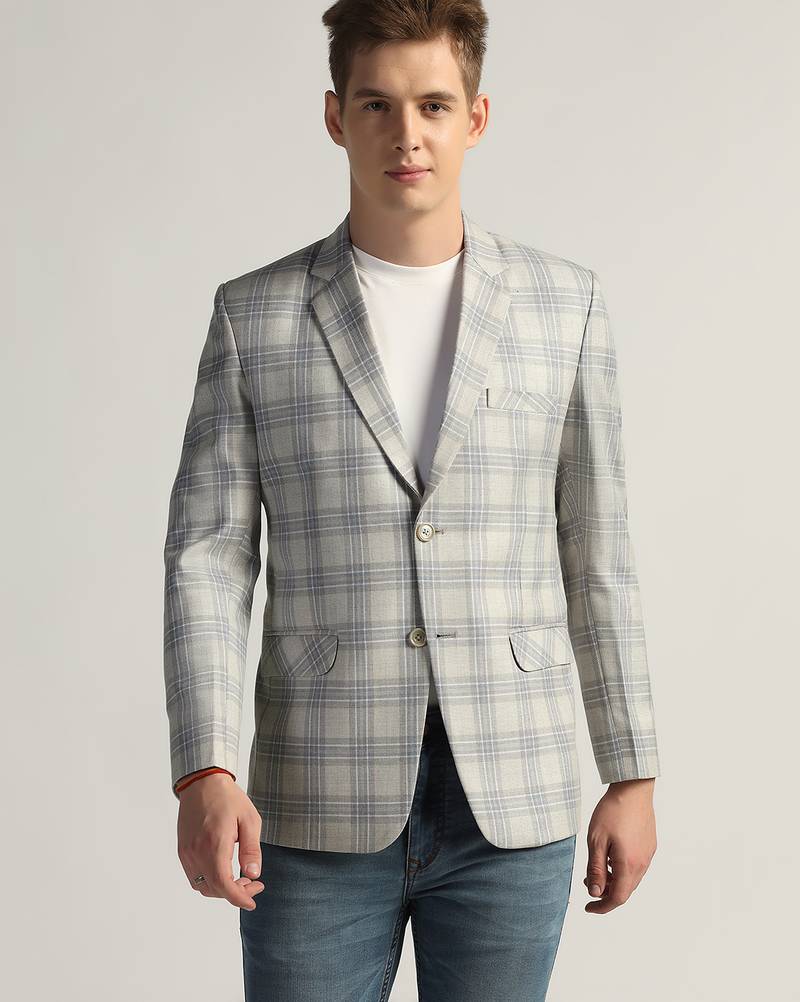 Mens grey checked tweed blazer