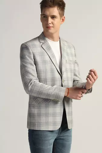 Mens grey checked tweed blazer