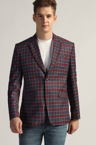 Mens red checked tweed blazer