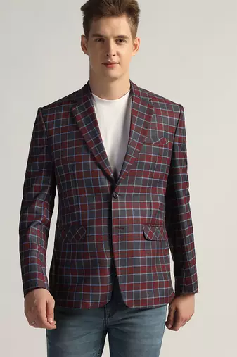 Mens red checked tweed blazer