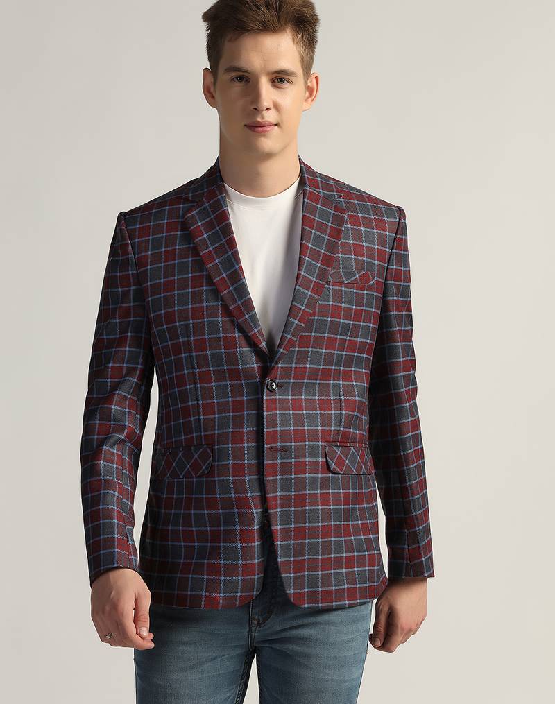 Mens red checked tweed blazer