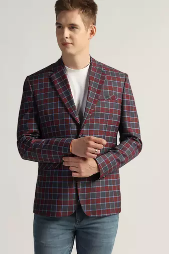 Mens red checked tweed blazer