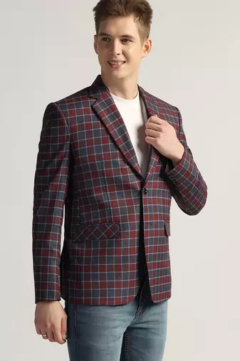 Mens red checked tweed blazer