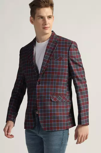 Mens red checked tweed blazer