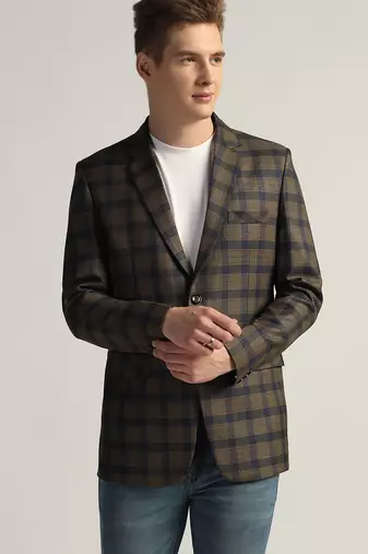 Mens brown checked tweed blazer