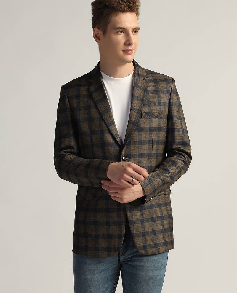 Mens brown checked tweed blazer