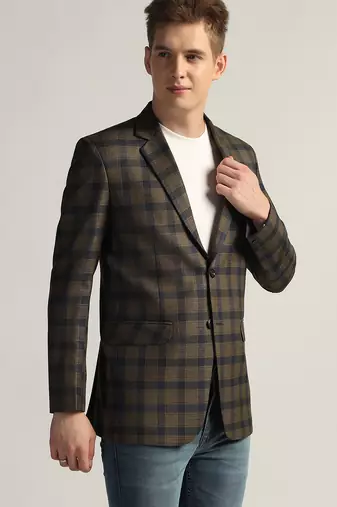 Mens brown checked tweed blazer