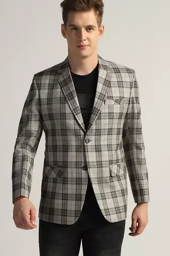 Mens dark grey checked tweed blazer