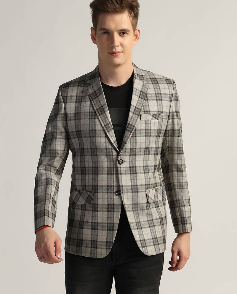 Mens dark grey checked tweed blazer