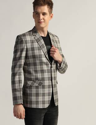 Mens dark grey checked tweed blazer 3