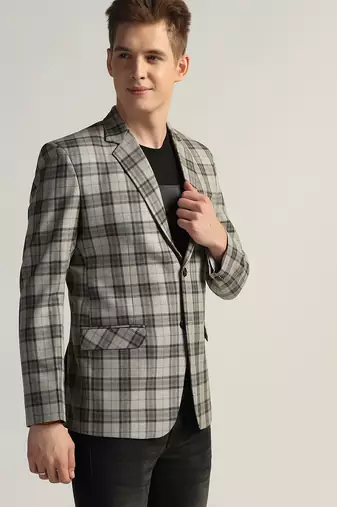 Mens dark grey checked tweed blazer