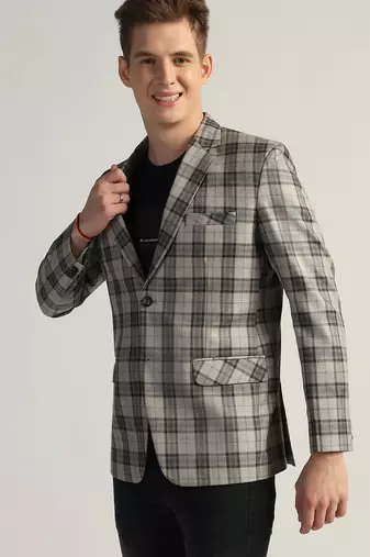 Mens dark grey checked tweed blazer