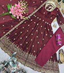Womens new regal maroon embroidered anarkali gown set