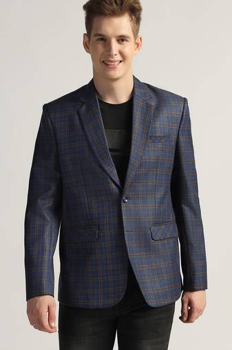 Mens royal blue checked tweed blazer