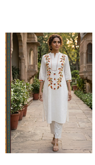 WOMEN COTTON HAND EMBRODERY STRAIGHT KURTA WITH PANT  1