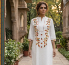 WOMEN COTTON HAND EMBRODERY STRAIGHT KURTA WITH PANT 