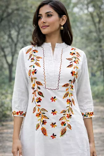 WOMEN COTTON HAND EMBRODERY STRAIGHT KURTA WITH PANT 