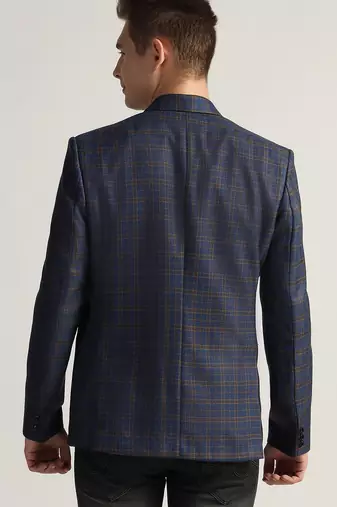 Mens royal blue checked tweed blazer