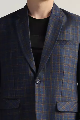 Mens royal blue checked tweed blazer