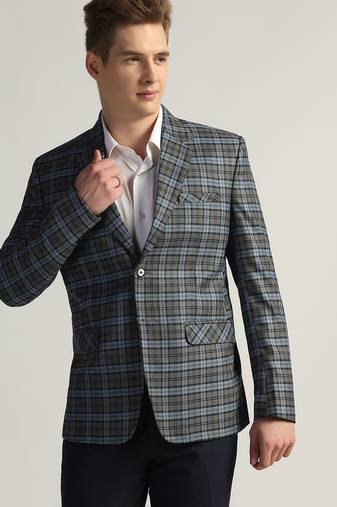 Mens blue checked tweed blazer