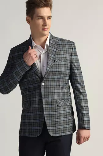 Mens blue checked tweed blazer