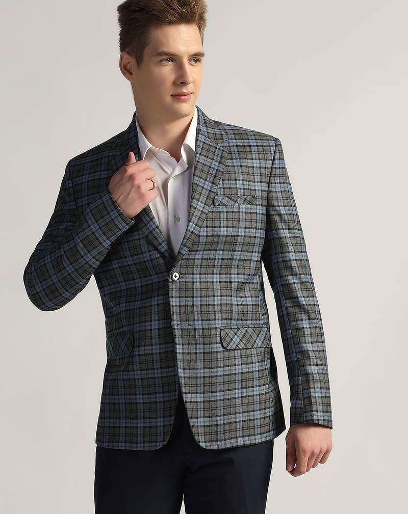 Mens blue checked tweed blazer
