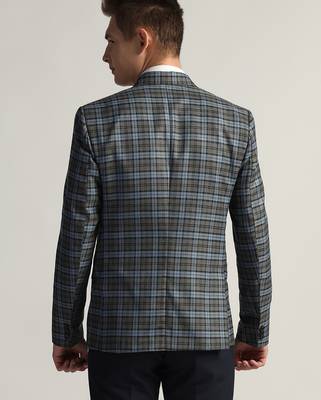 Mens blue checked tweed blazer 2