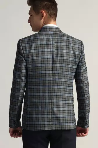 Mens blue checked tweed blazer