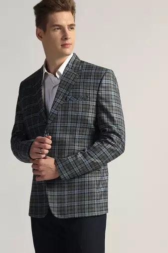Mens blue checked tweed blazer