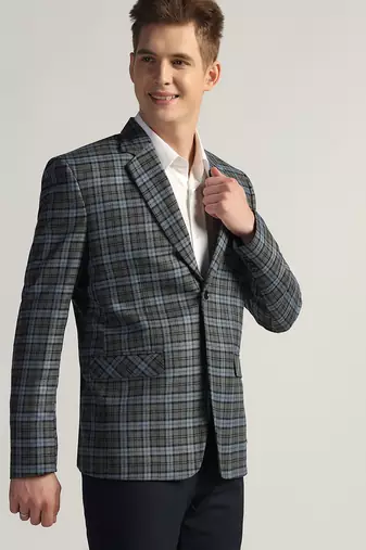 Mens blue checked tweed blazer