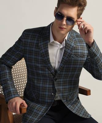 Mens blue checked tweed blazer 5