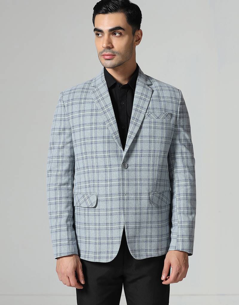 Mens light green checkered tweed blazer