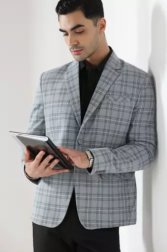 Mens light green checkered tweed blazer
