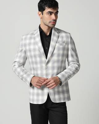 Mens white checkered tweed blazer 1
