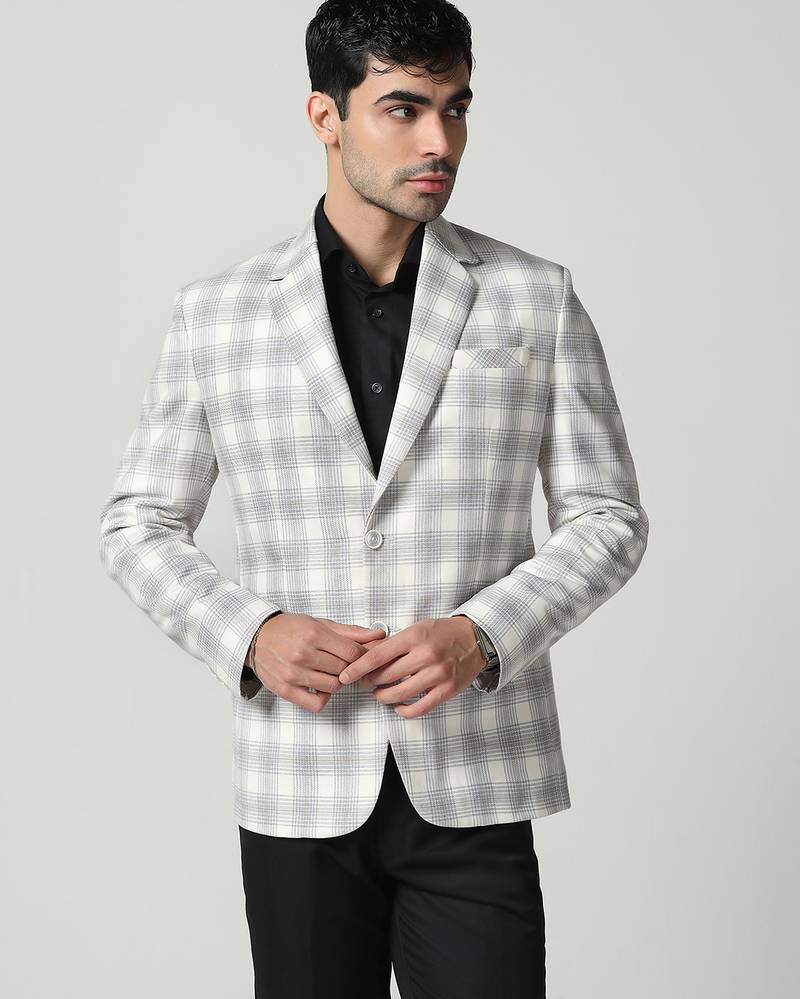 Mens white checkered tweed blazer