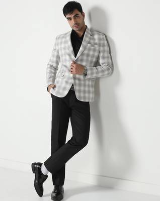 Mens white checkered tweed blazer 2