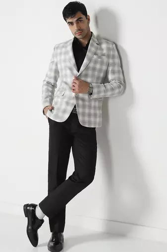 Mens white checkered tweed blazer