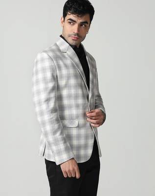 Mens white checkered tweed blazer 4