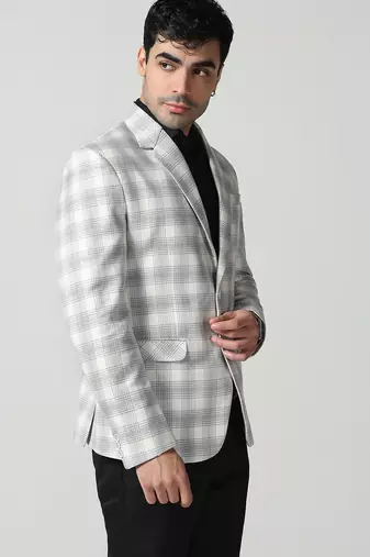 Mens white checkered tweed blazer